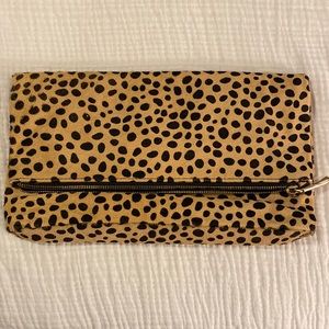 Leopard faux calf hair clutch
